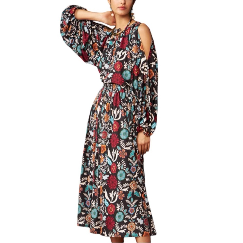NWT La DoubleJ Floral Maxi Skirt/Aphrodite Top Fire Fluid Jersey Set Size M